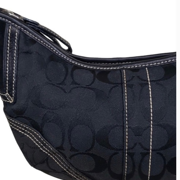 Coach Signature Mini Black Canvas Leather Hobo Shoulder Bag - Picture 13 of 14